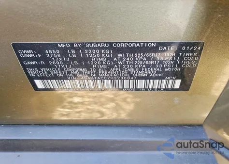 2024 Subaru Outback Premium из США, поврежденный, VIN 4S4BTACC7R3230847